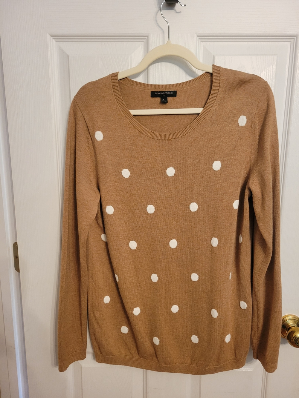 Banana Republic Camel Crewneck Sweater with White Polka Dots